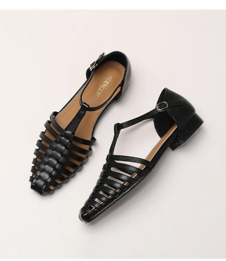 ZAROY Summer Cross Strap Flat Sandals Women Round Toe Ankle Buckle Hollow Casual Roman Sandalia Zapatos De Mujer сандали