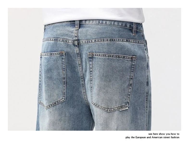 Men's Loose Straight Jeans, Light Blue, Casual Minimalist