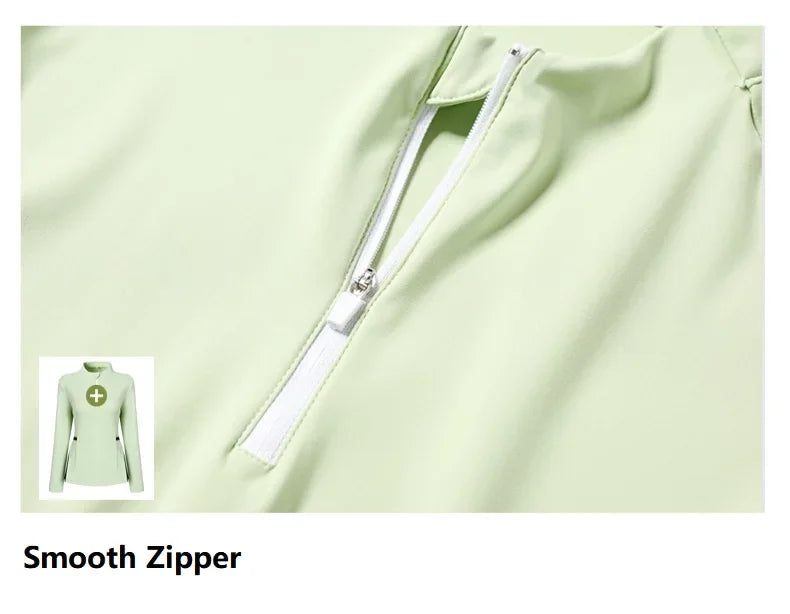 2025 New Golf Shirt Women Long Sleeve Zipper Collar T-Shirt Ladies Slim Pleated Golf Tops Breathable Casual Tennis Sportswear