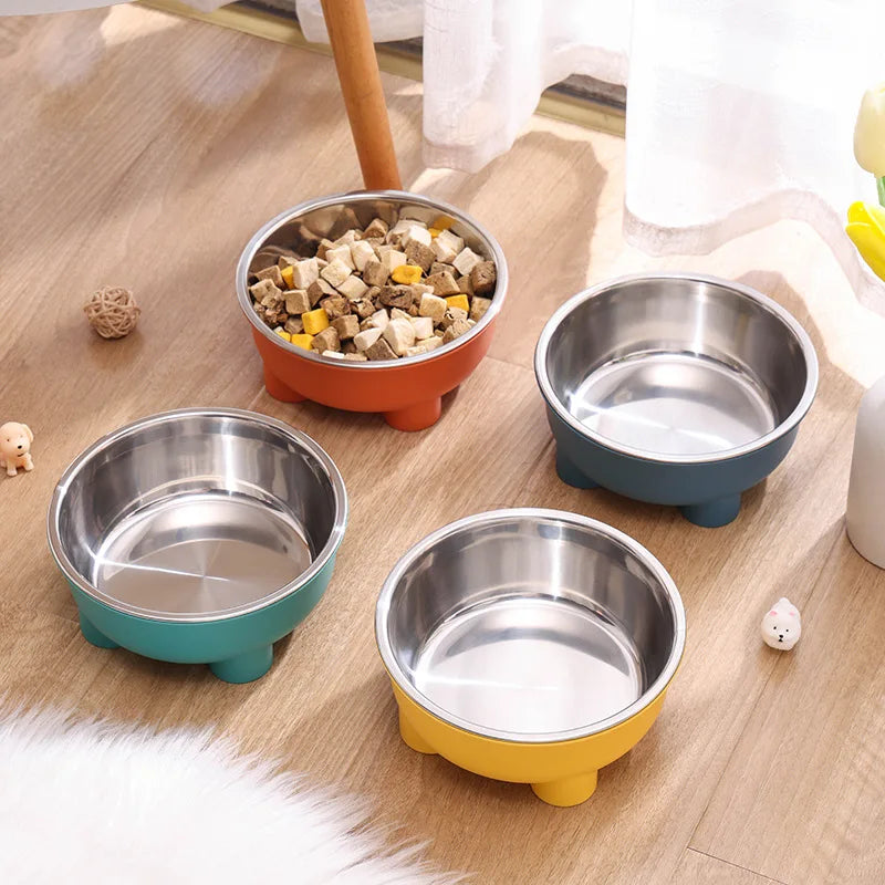 1PC Four-Legged Solid Color Stainless Steel Pet Dog Bowl And Cat Bowl For Indoor And Outdoor Use