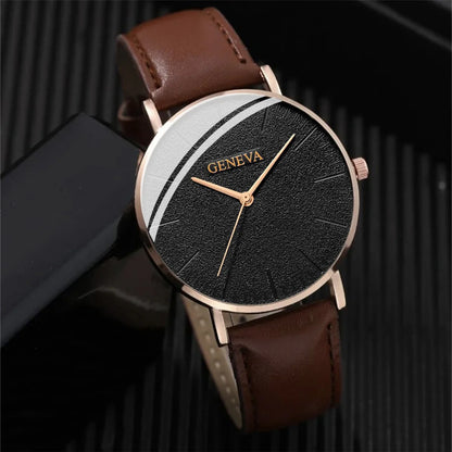 Men’s Stylish Leather Watch & Bracelet Set