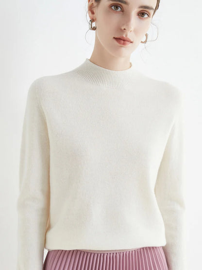 Women Mock Neck Knit Pullover Sweater Solid Cotton Acetate Autumn Winter
