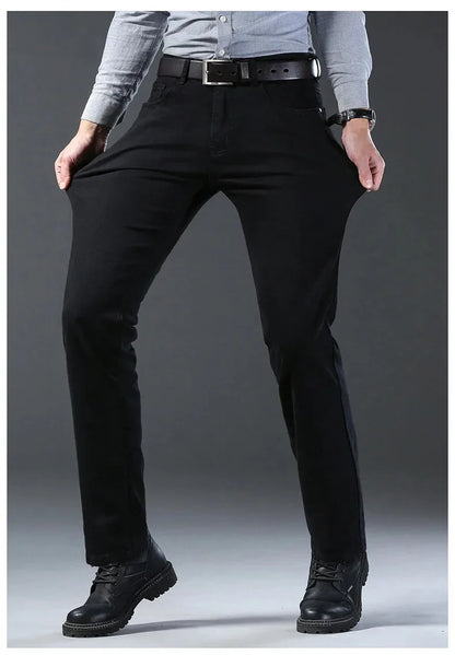 Men's Black Denim Jeans, Straight Leg, Stretch, Casual Work Trousers