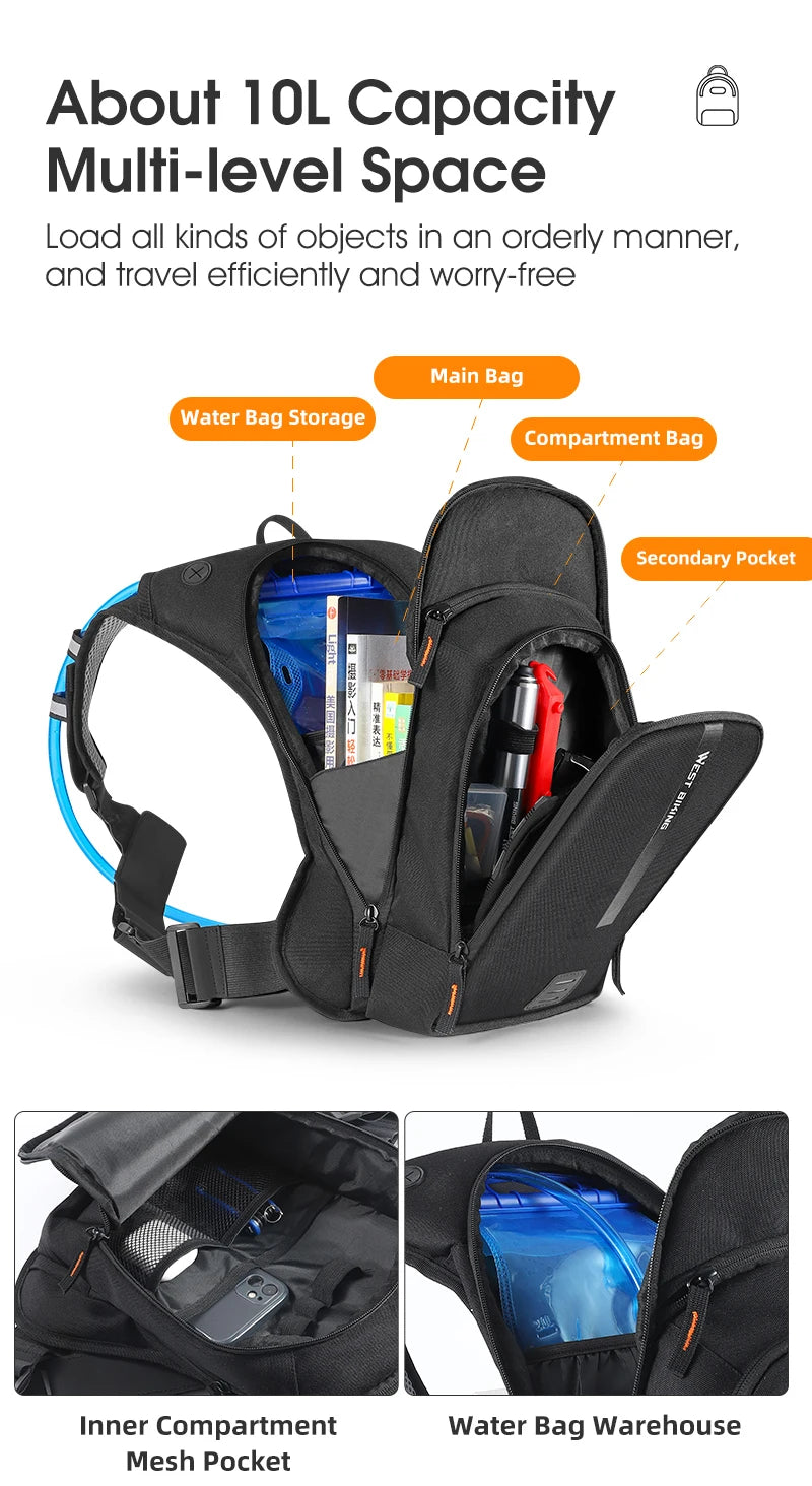 WEST BIKING 10L Ultralight Cycling Backpack Ergonomic Strap MTB Road Bicycle Bag With Water Bag Outdoor Hiking Climbing Bag