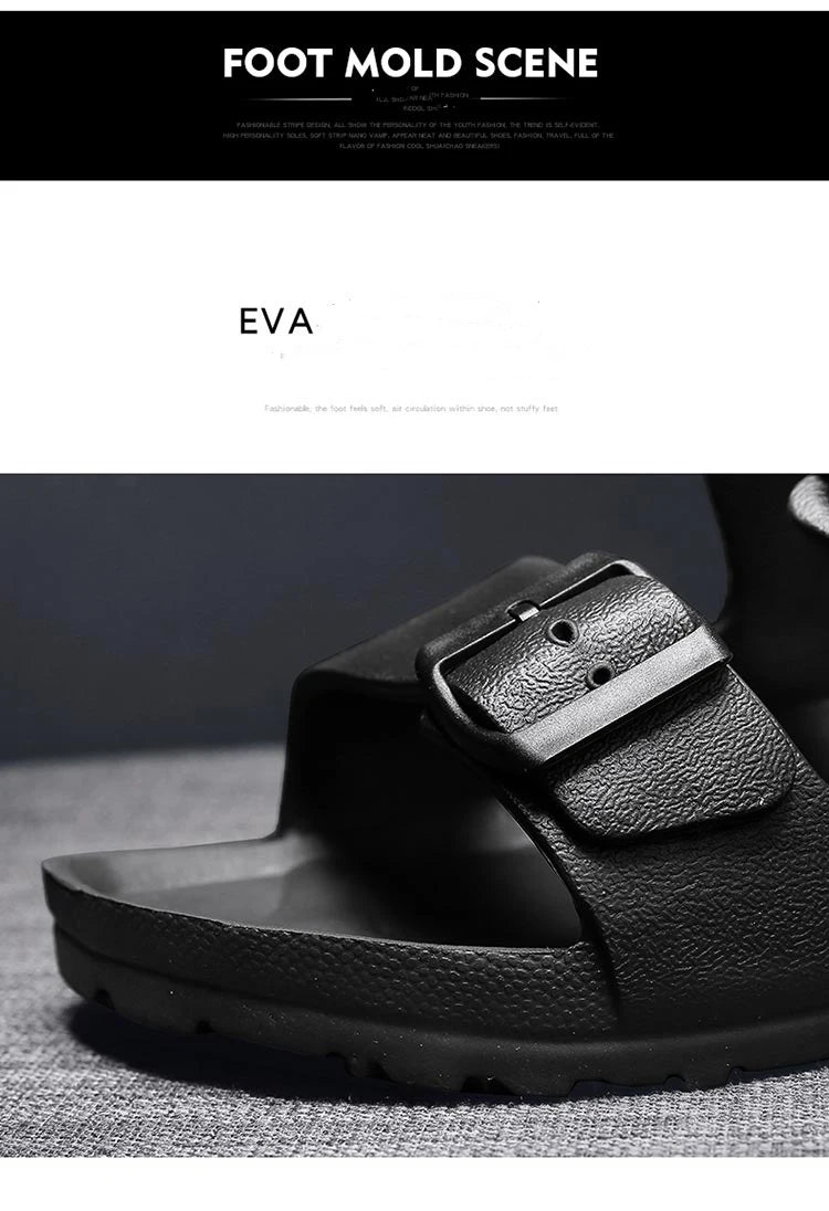 Men's Slippers With Buckle, Flat Heel, One Size, EVA
