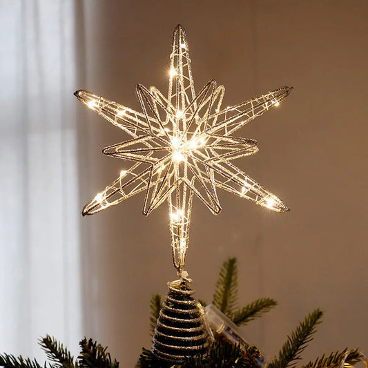 LED Star Christmas Tree Topper – Glitter Xmas Tree Decoration with String Lights for Parties