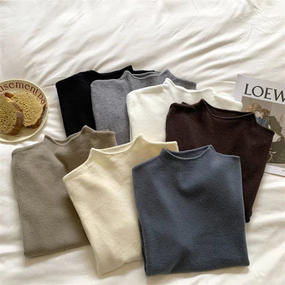 Women Mock Neck Knitted Sweater Pullover Slim Fit Knitwear