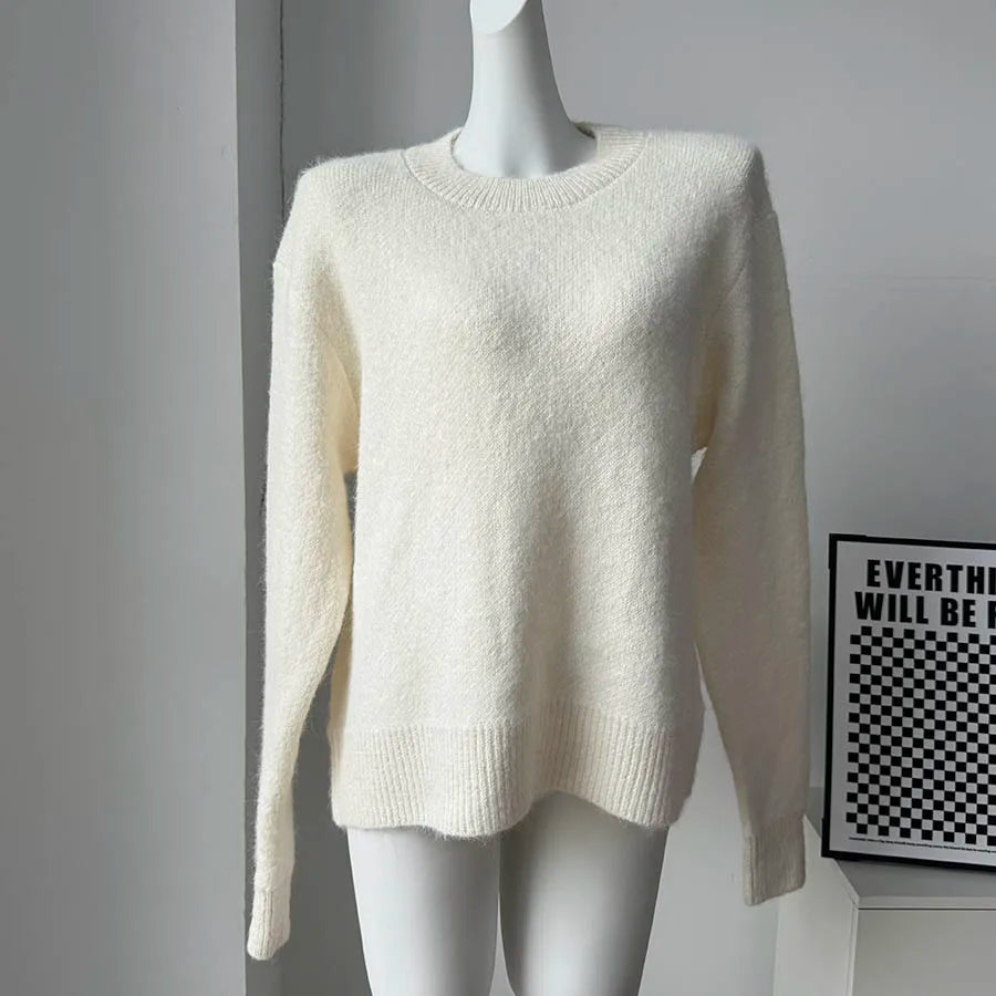 Hirsionsan Basic O Neck Basic Sleeve Sweater Women 2025 Oversized Short Knitted Wool Pullover Female Casual Thick Warm Soft Tops
