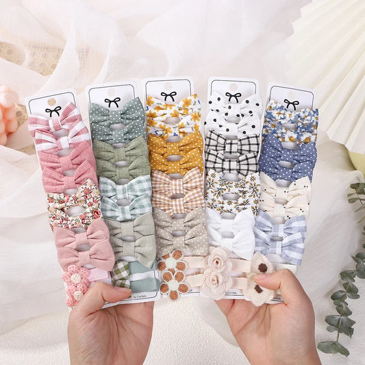 RAINBOW BOWS 10Pcs/set Handmade Fabric Printed Barrette Boutique Mini Bangs Bow Hair Clip Ins Daisy Hairgripes 2025 Spring Style