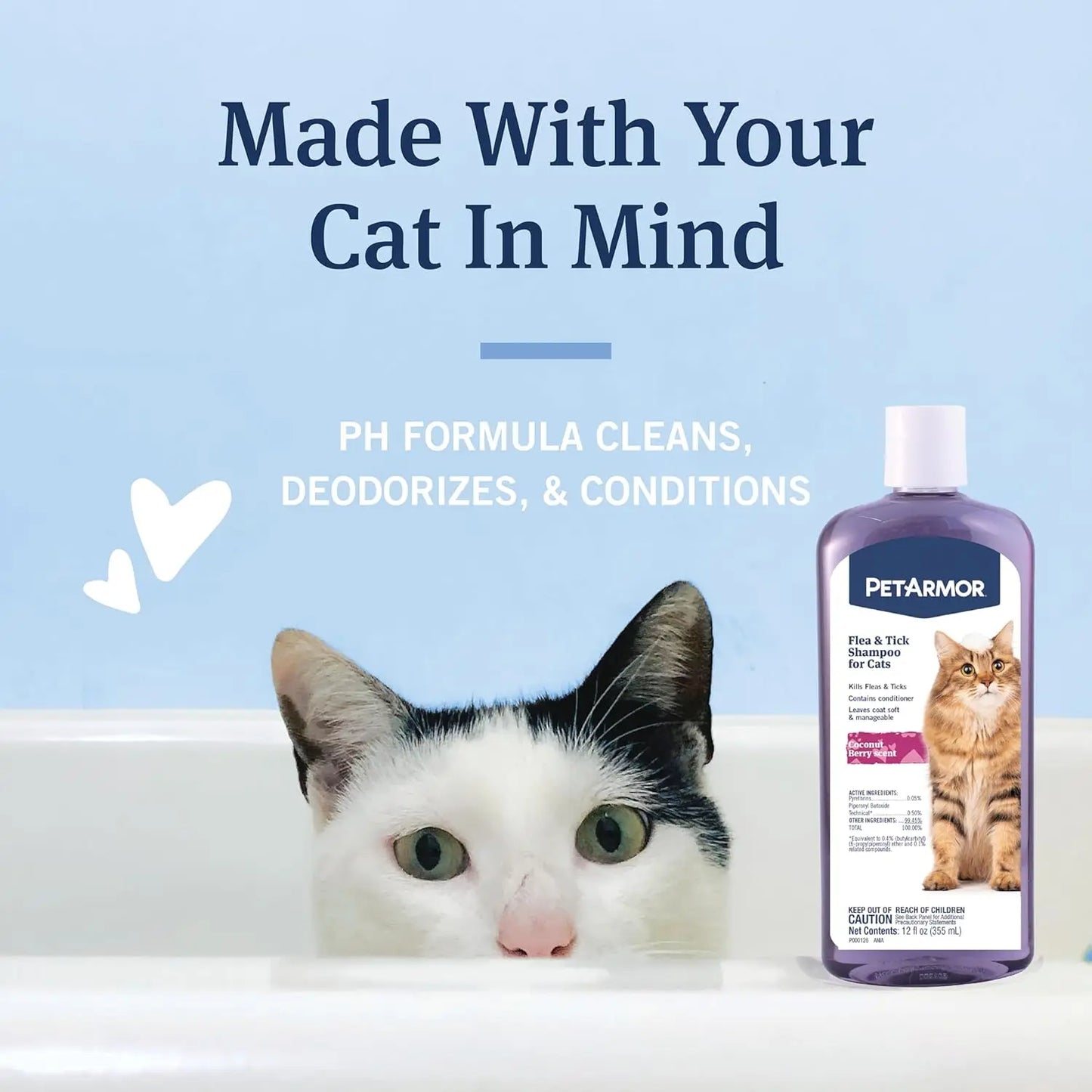 Coconut Berry Scented Cat Flea & Tick Shampoo, 12oz – Kills Fleas & Ticks