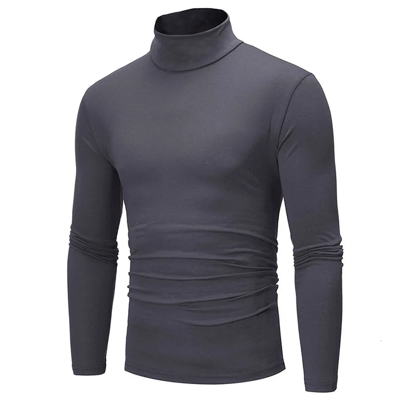 1/2pcs Autumn  Winter Men's High Neck T-shirt Slim Fit Fashion High Elastic Long Sleeve Casual Breathable Apparel Pullover