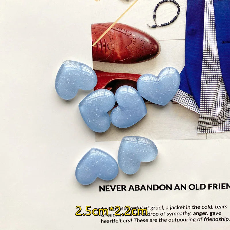 Heart-Shaped Glitter Colored Fridge Magnets Set, Resin 2.5x2.2 cm, 6 Pieces