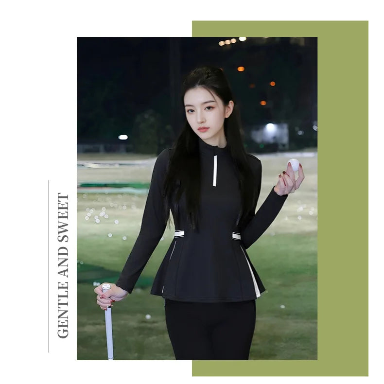 2025 New Golf Shirt Women Long Sleeve Zipper Collar T-Shirt Ladies Slim Pleated Golf Tops Breathable Casual Tennis Sportswear