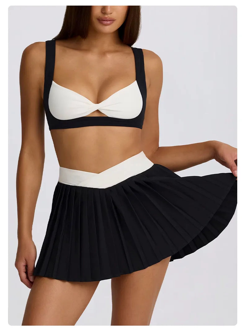 Women's High-Waisted Illusion Two-Piece Skort Quick-Dry Breathable Anti-Chafing Pleated Skirt for Running Gym Tennis