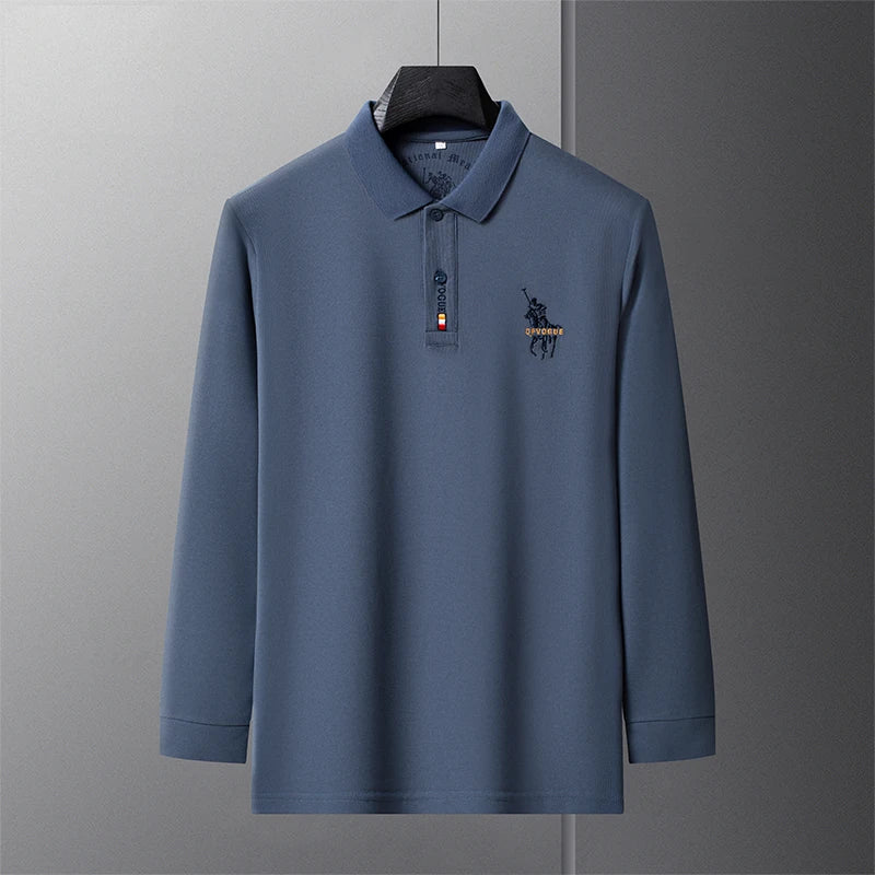 Popular Men's Spring and Autumn Horse Logo Trendy Brand Temperament Fashionable Outdoor Sports Top Long Sleeved Polo Shirt