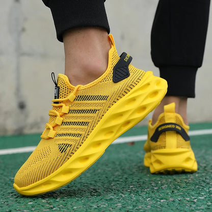 Unisex Breathable Running Shoes Yellow Size 37-47 Lace Up