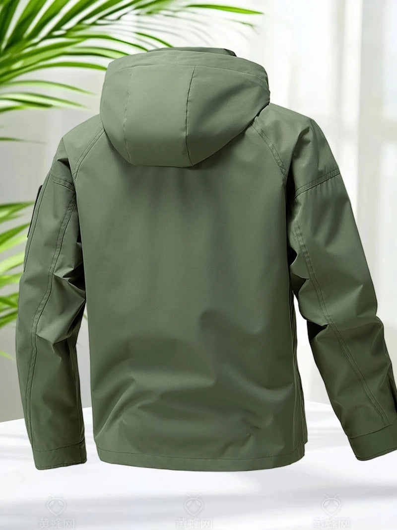 Waterproof Jacket Men Outdoor Softshell Zip Up Hooded Jacket Windbreaker Hiking Camping Coats Lightweight Spring Autumn Coats