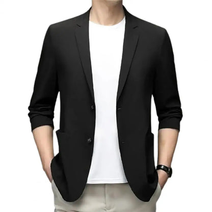 Men Polyester Blazer Long Sleeve Turn Down Collar Casual Suit Jacket