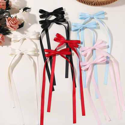 2 Pack Ribbon Bow Headband With Long Tassel Hair Clips Polyester