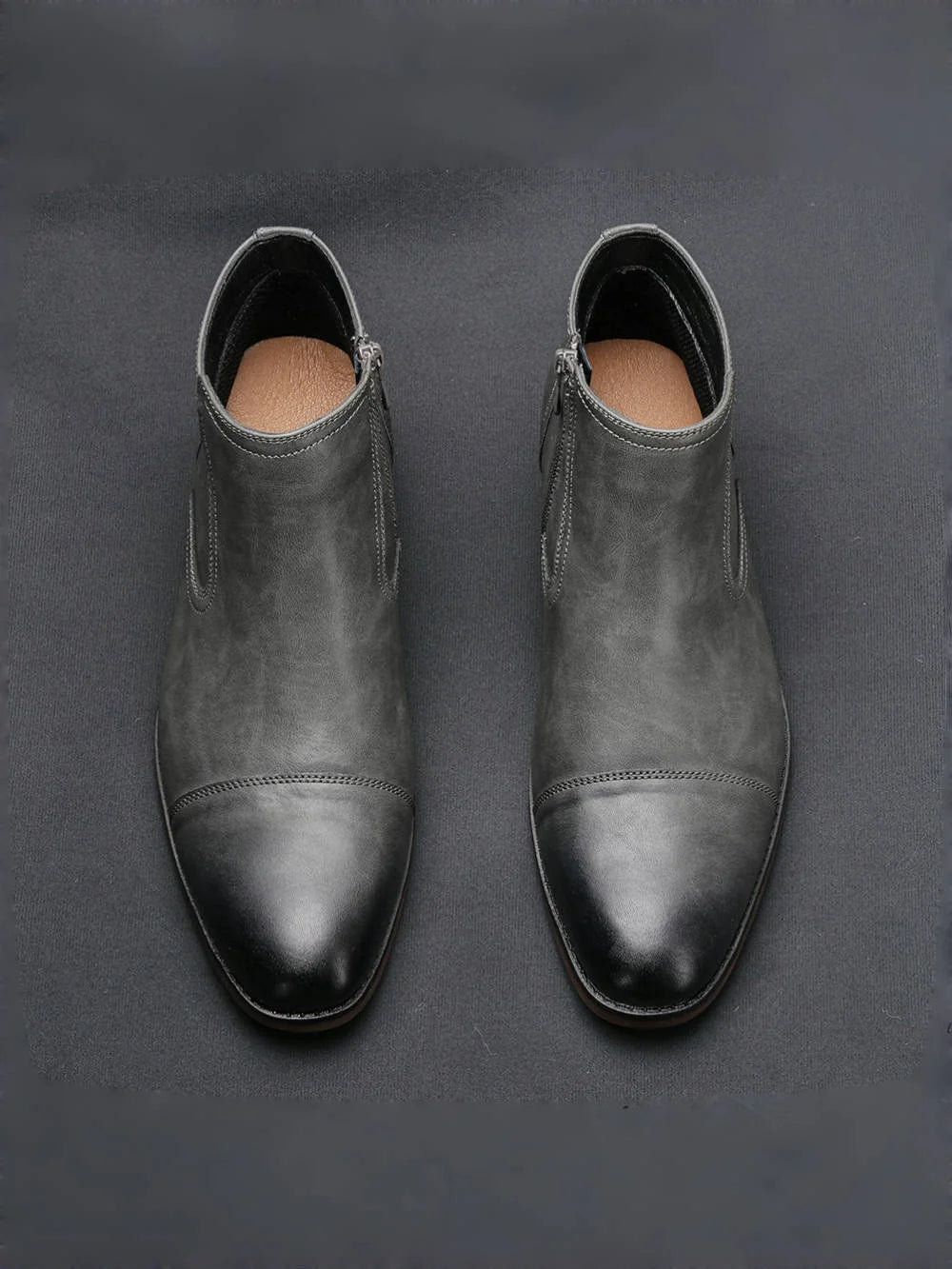 Men's Leather Ankle Boots, Comfortable Fit, Zip Closure, Low Heel