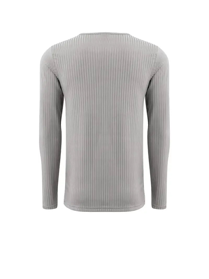 Autumn Men's Collarless Breasted Henry Shirt Top Fitness High Stretch Base Shirt Solid Color Plus Size Casual Long Sleeve