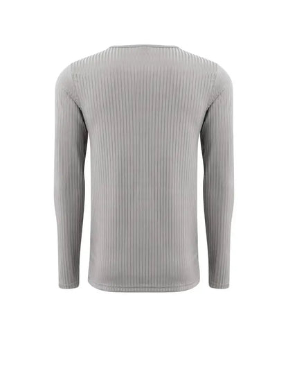 Men's Collarless Button-Front Knit Shirt Plus Size Long Sleeve Elastane