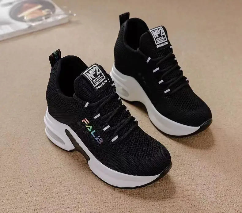 Breathable Thick Bottom Comfortable Women's Sneakers 2024 New Womens Lace Up Wedge Shoes Versatile Female Shoes