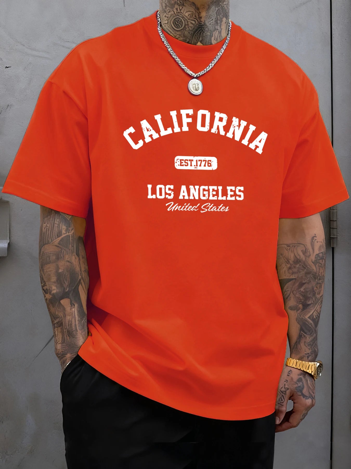 California Los Angeles Printing Male Tee Shirts Hip Hop All-Match Tops Oversized Fashion T-Shirt Cotton Crewneck Short Sleeve