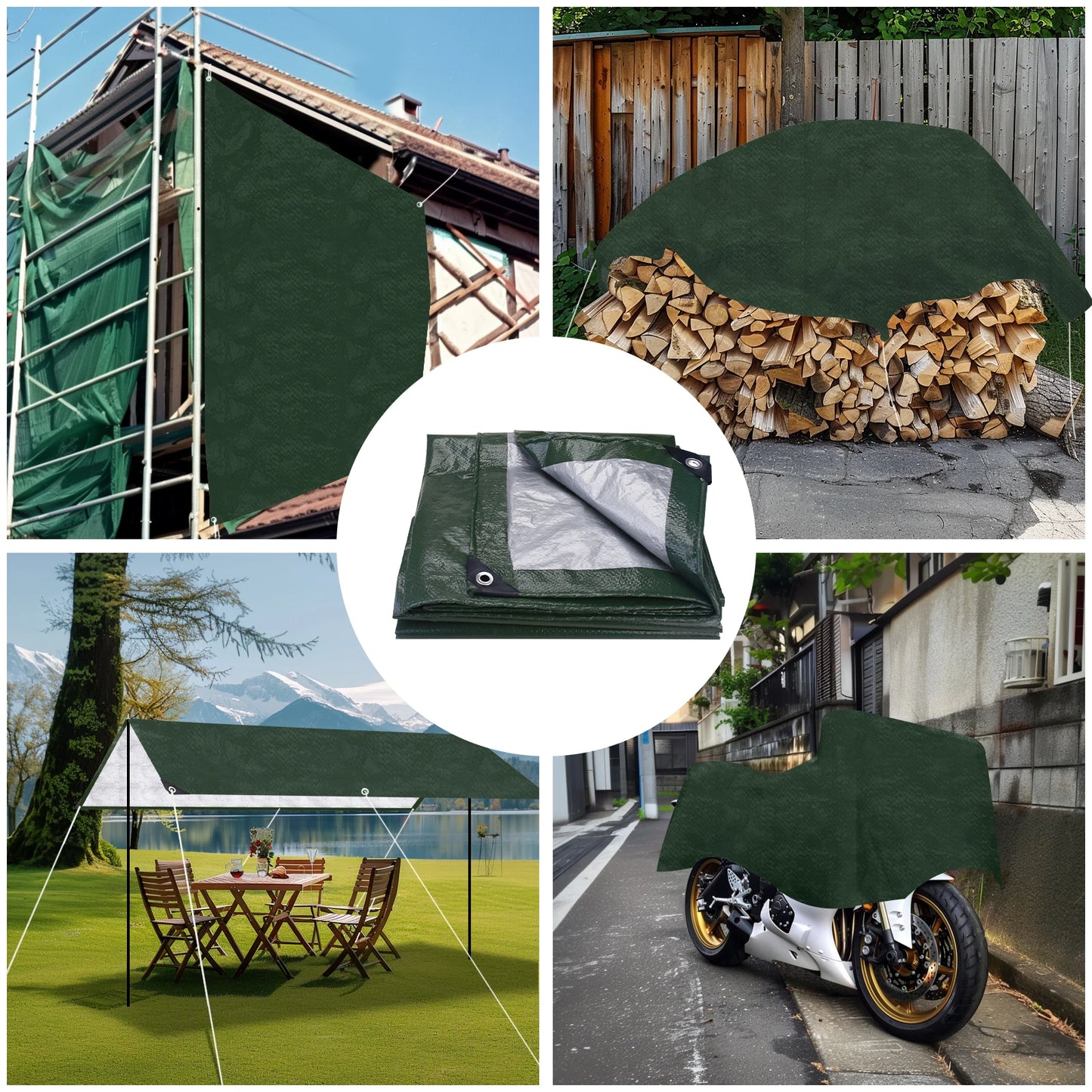 Large Tarpaulin Waterproof Heavy Duty 5x4m/3x2m Tarp Rain Cover Reinforced Multipurpose Outdoor Garden Backyard Awning Canopy