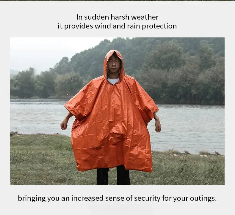 Emergency Raincoat Poncho Waterproof Rainwear 100x130cm Orange Green