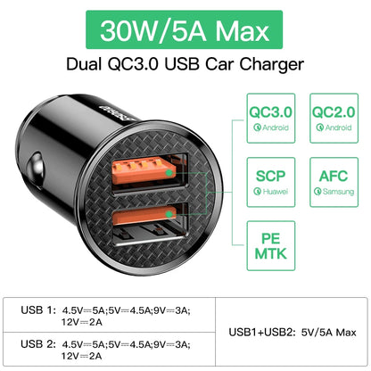 USB Car Charger 30W Type C PD QC 4.0 3.0 PPS SCP FCP