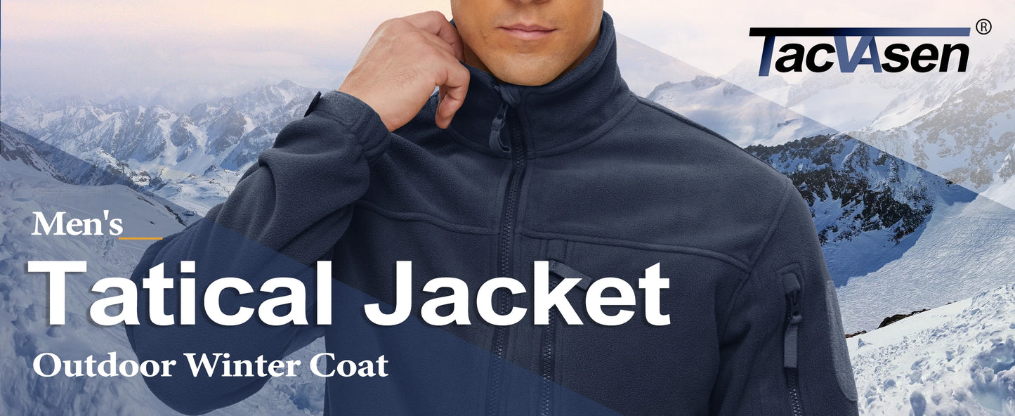 TACVASEN Men's Fleece Jacket Soft Warmth Windproof Full Zip Up Coat Multiple Zipper Pockets Hiking Working Outdoors Windbreaker