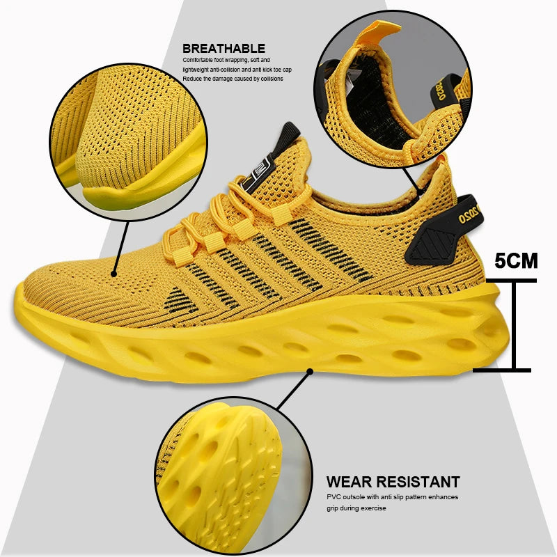 Men Shoes Comfortable Unisex Sneakers Breathable Couple Running Shoes Women Tennis Sports Shoe Size 37-47 Yellow Walking Sneaker