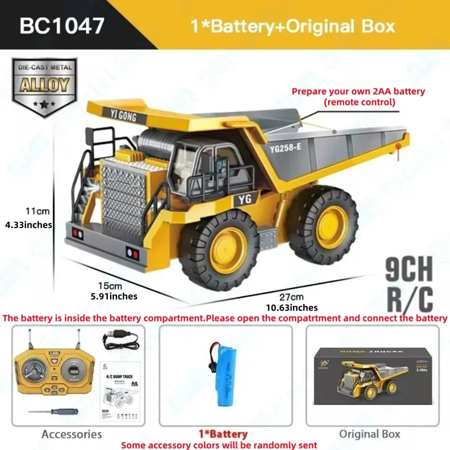 Remote Control Excavator Toy for Kids -2.4Ghz RC Construction Vehicle Truck Toy with Alloy Metal Cap, Light&Sound
