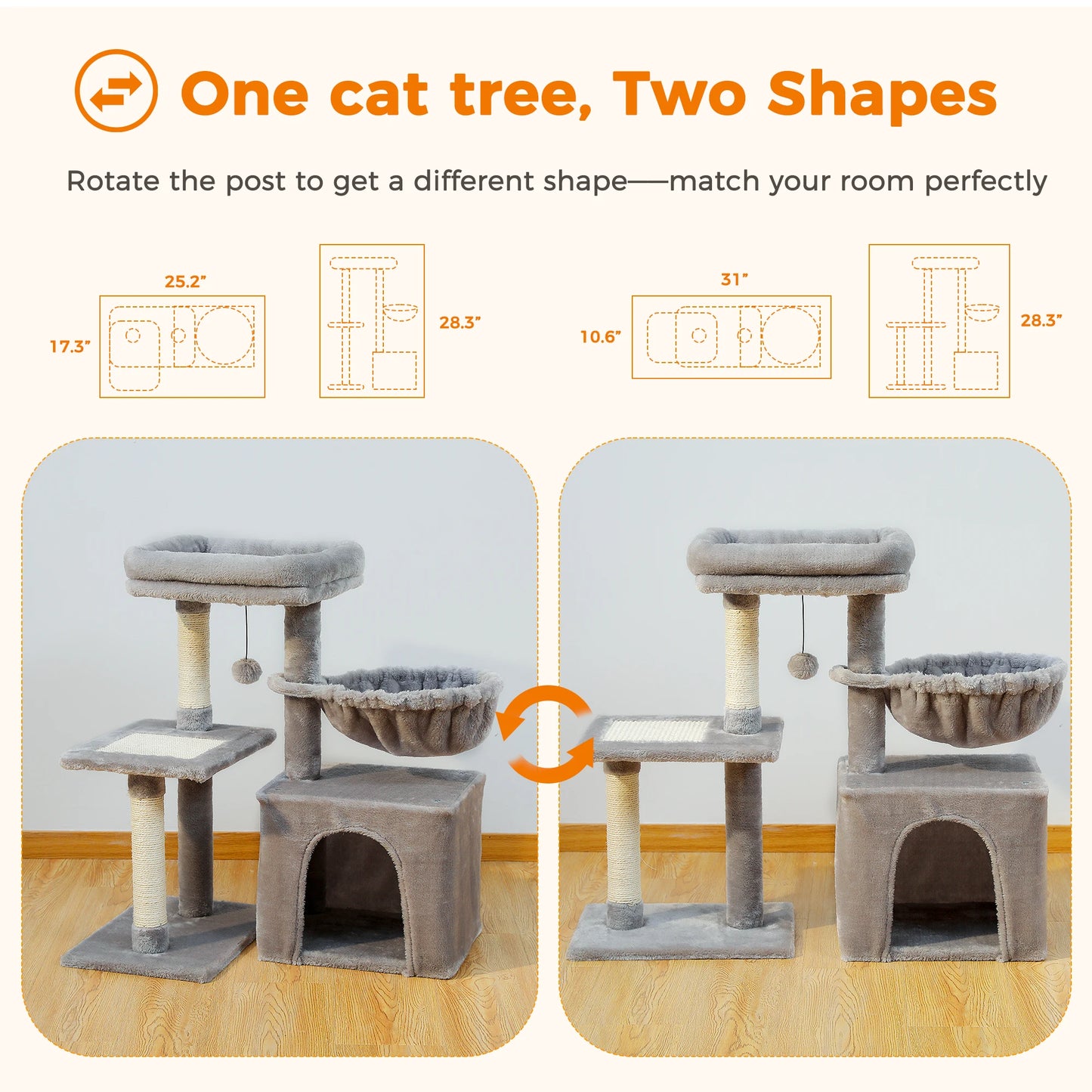Indoor Cat Tree & Tower with Scratching Posts and Hammock – 2 Styles