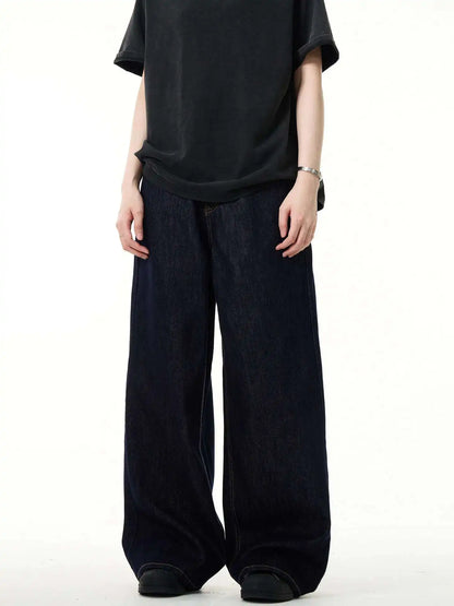 Men's Denim Pants Wide Leg Loose Jeans Vintage Wash Casual Straight
