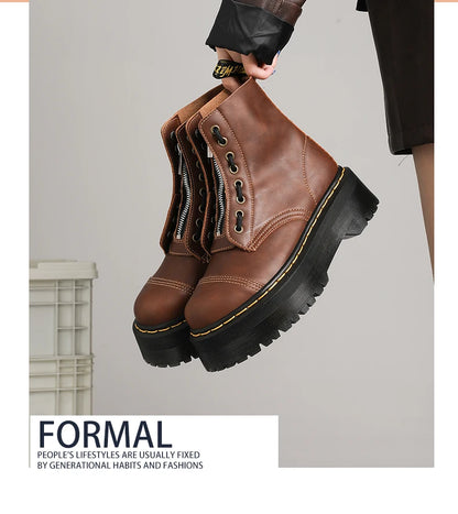 Men's Leather Boots Waterproof Ankle Outdoor Work Motorcycle