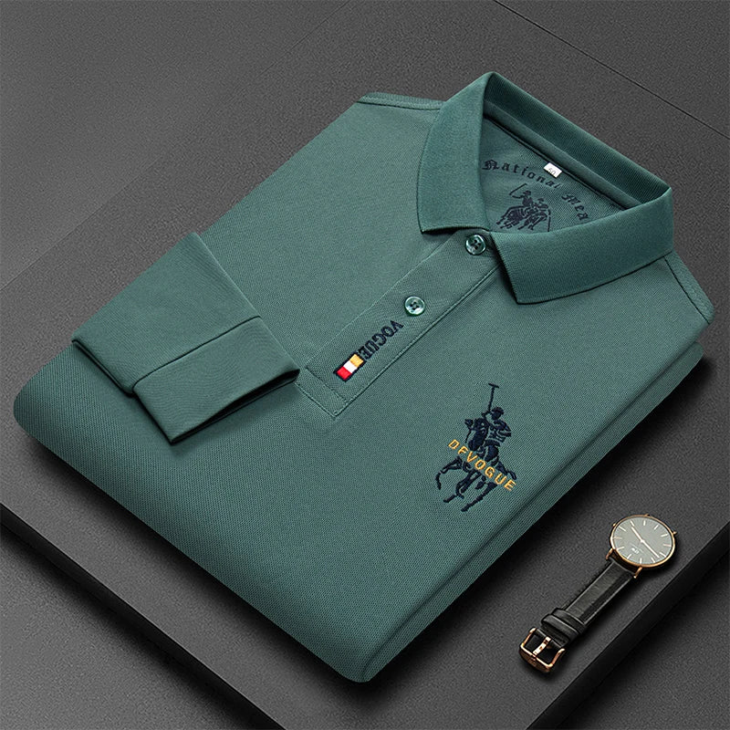 Popular Men's Spring and Autumn Horse Logo Trendy Brand Temperament Fashionable Outdoor Sports Top Long Sleeved Polo Shirt