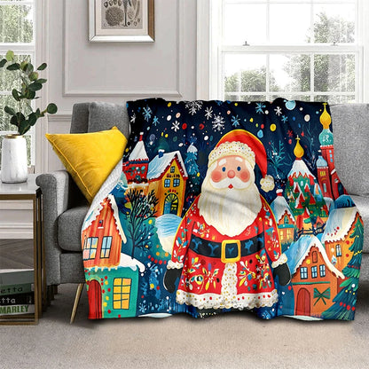 Cartoon Santa Snowman Throw Blanket Flannel Polyester Cotton