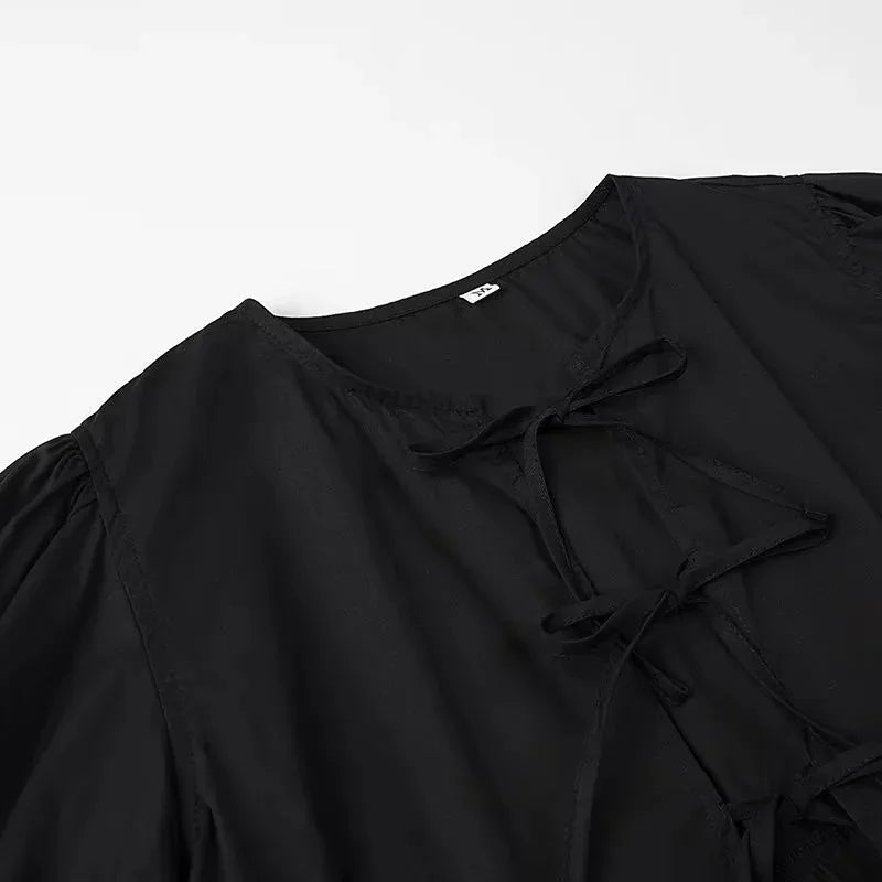 MUJER Leopard Print Crop Top Women Puff Sleeve Ruffle Blouses Woman 2025 Summer Shirts and Blouses for Women Ruched Ladies Tops