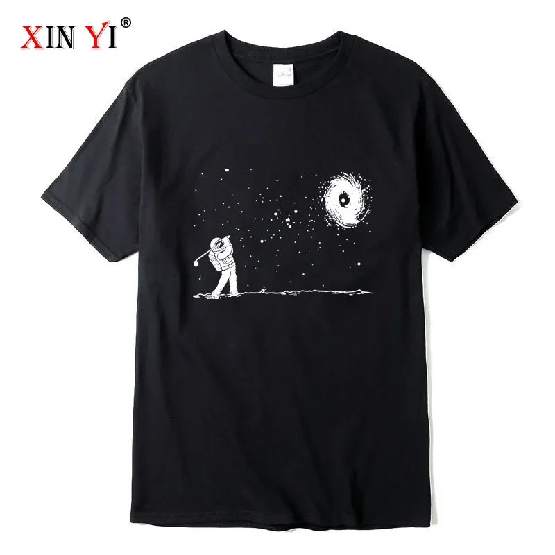 Summer Men's High Quality 100% Cotton Funny Astronaut Print T Shirt Loose O-neck Men Tshirt Short Sleeve T-shirt Male Tee Tops