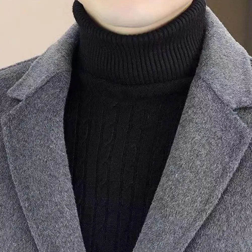 Wool Suit Coat Lapel Long Sleeve Single Breasted Two-Button Jacket With Pockets Solid Color Suit Jacket Black Denim Male Wear