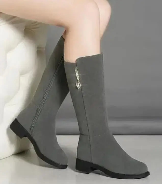 2025 New Women Warm Plush Snow Boots Casual Flat All-match Cotton Fashion Side Zipper Winter Shoes Thigh High Boot Botas Mujer