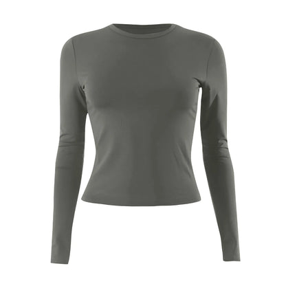 O-Neck Long Sleeve Cropped Top For Women Broadcloth Polyester