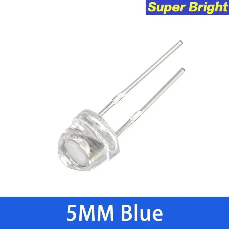 100pcs LED Diode F5 Super Bright Straw Hat LED 5mm Light Emitting Diodes Blue Green Red Yellow White, for DIY Electronic