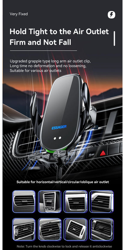 Wireless Car Phone Holder With 15W Fast Charging Air Vent Mount