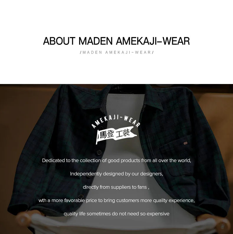 Maden American Retro Blue Green Plaid Wool Jacket Loose Thick Plaid Shirt Jacket Men's Coat Clothing Spring And Autumn