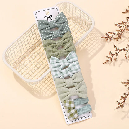 Fabric Bow Barrette Hair Clips Set 10 Pcs Polyester Alloy Geometric Pattern