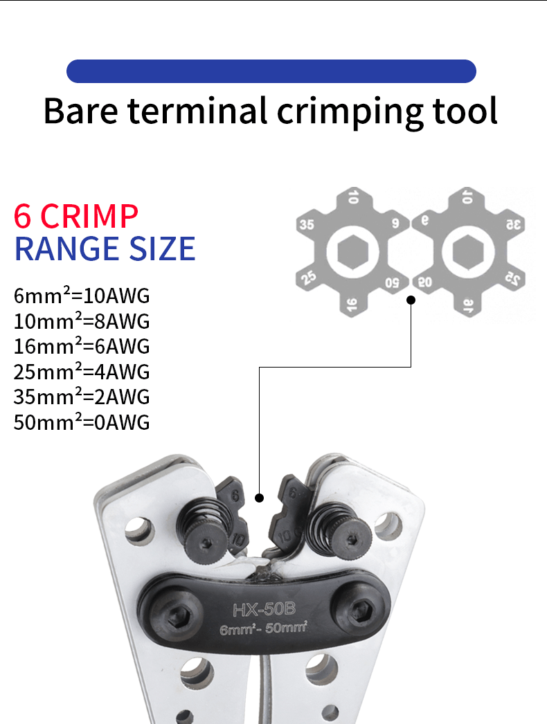 Portable cable manual crimping tool HX-50B crimping pliers 6-50mm ²/ AWG 10-0 ferrule terminal crimper hexagonal wiring pliers