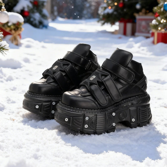 2025 New Punk Style Women Shoes Lace-up Heel Height 6CM Platform Shoes Woman Metal Decor Woman Sneakers Gothic Ankle Rock Boots